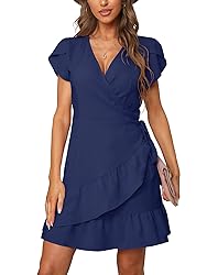 SAMPEEL Womens Ruffle Hem Summer Dress Short Sleeve