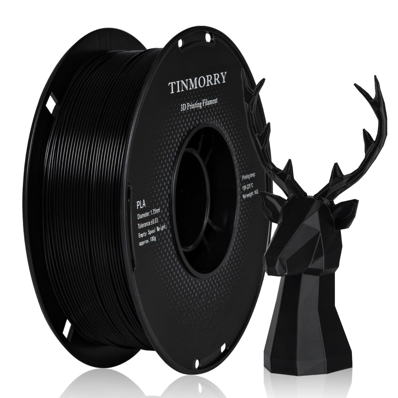 TINMORRY PLA Filament 1.75mm 1kg, Rapid PLA 3D Printer Filament, Compatible with Most FDM 3D Printers, 1 KG 1 Spool, Black