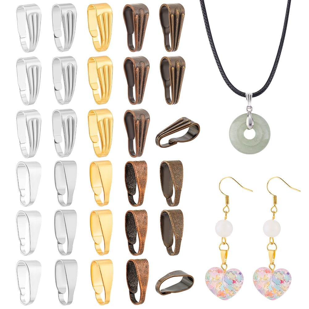 PandaHall Elite 400pcs 5 Color 2 Size Brass Snap Bail Hook Pinch Clip Pendant Charms Clasps Chain Connector for Jewellery Findings