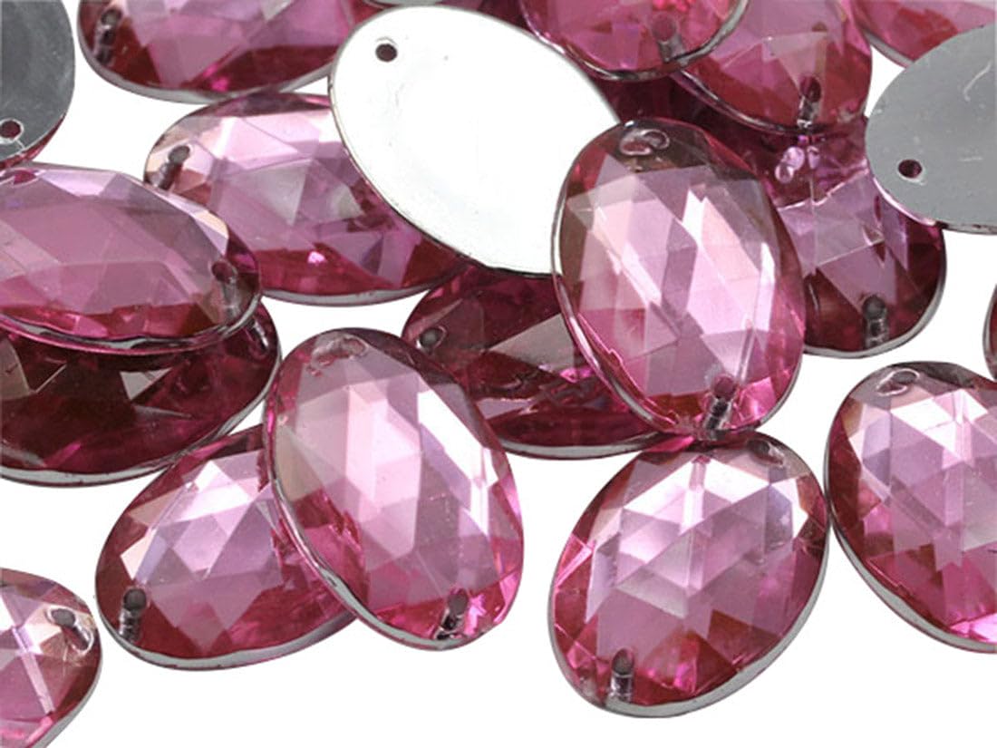 Allstarco 18x13mm Pink - Lt. CH13 Flat Back Sew On Oval Beads Acrylic Rhinestones Sewing Plastic Gems with Holes for Jewelry, Clothes, Garment Embelishments, Shoes, Cosplays, Crafts 50 Pieces