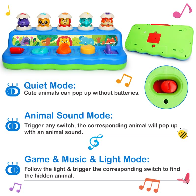 Interactive Pop Up Animals Toy with Music & Light, Animal Sound, Baby Toys 1218 Months, Toddler