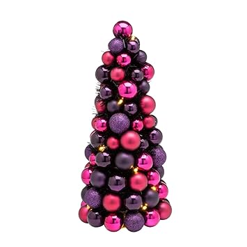 Pureday Weihnachtsdeko Kugelpyramide Flitter Led Beleuchtet Höhe Ca 40 Cm Lilarot