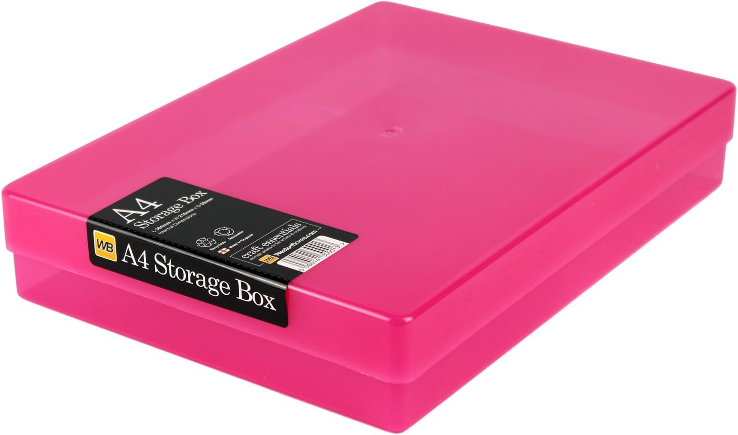 WestonBoxes A4 Plastic Craft Storage Boxes for Art Supplies, Paper and Card - 3.6 Litre Volume (Pink, Pack of 1)