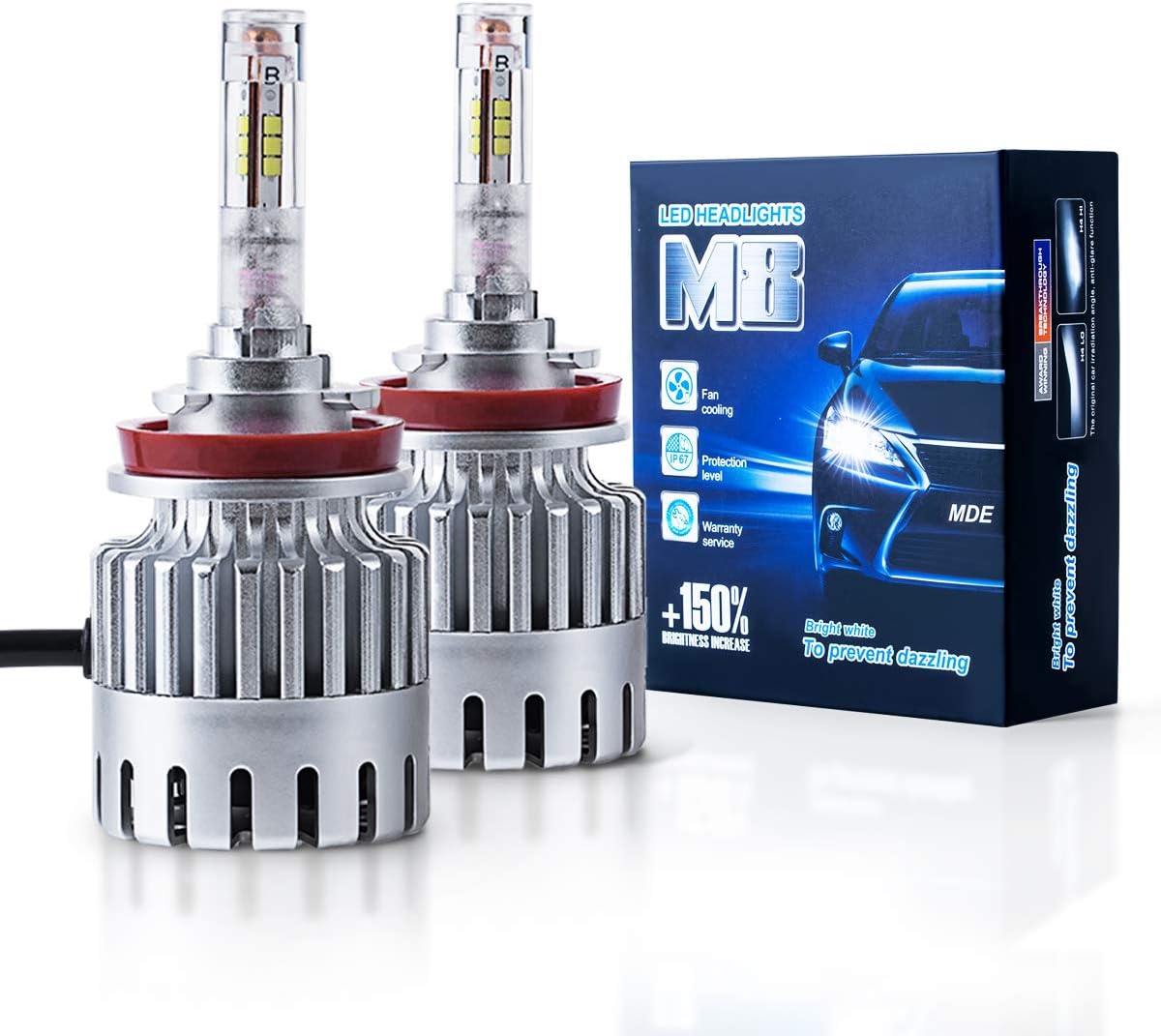 H11 LED Headlight Bulbs Conversion Kit-12800LM 40W 5500K(Cool White), 360°Degree Adjustable Beam, 2 Yr Warranty