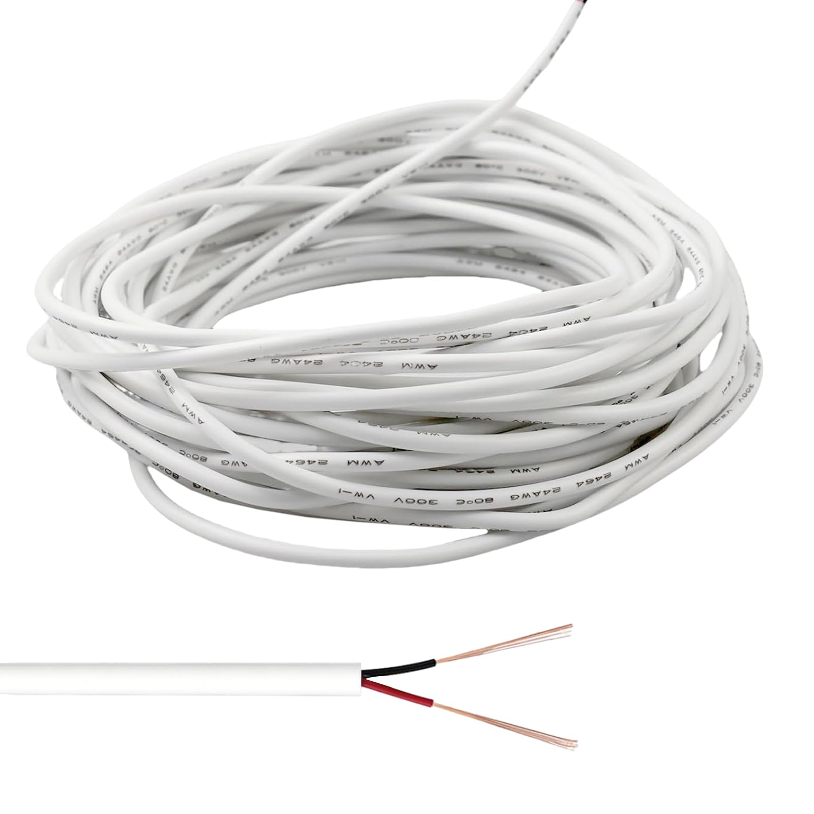 OMIGA 10 Meter 24AWG Wire 2 Core Electrical Cable PVC Mains Electrical Twin Flexible Copper Cable Higher Abrasion Resistance for Lght Electrical Applications Extension Cables (White)