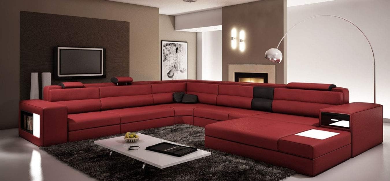 VIG Furniture Divani Casa Polaris Dark Red Bonded Leather Sectional Sofa