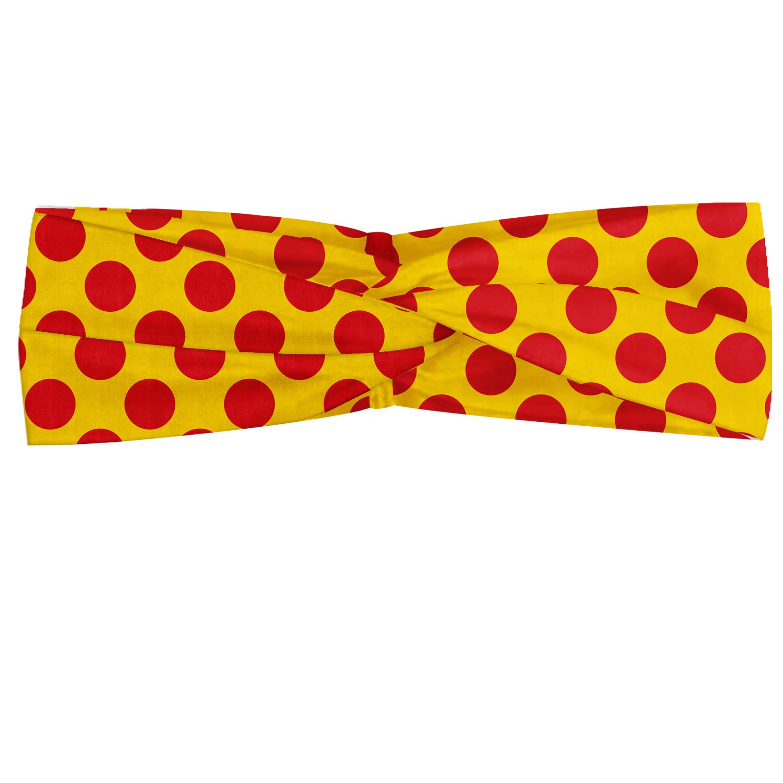 ABAKUHAUS Polka Dot Headband, Classic Composition of Round Shapes in Vivid Summer Tones, Elastic and Soft Women's Bandana for Sports and Everyday Use, Earth Yellow Vermilion