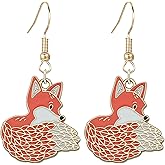 coadipress Fox Earrings for Women Creative Handmade Cute Big Tail Cartoon Forest Wild Animals Orange Fox Dangle Drop Earrings Lovely Jewelry Fox Lover Gift
