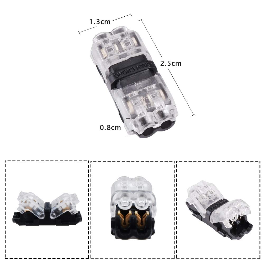 MUYI - 12 Pack Wire Connector 2 Pin I Tap Crimp Style Low Voltage Solderless Connector for 20/22/24 AWG Cable
