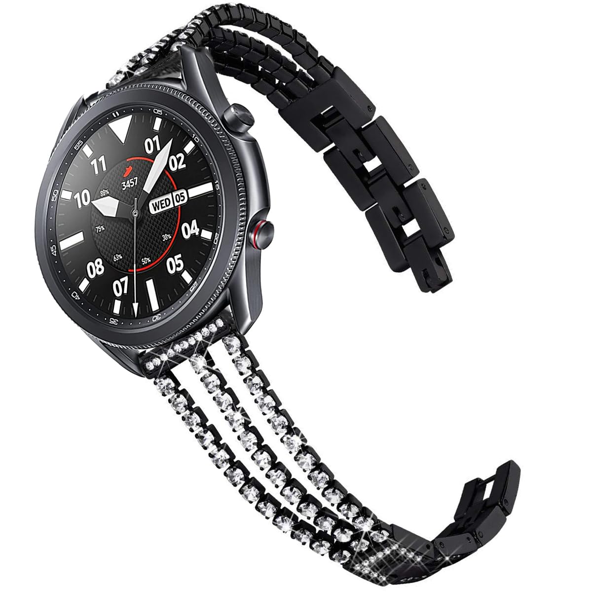 DEALELE Strap Compatible with Samsung Gear S3 / Galaxy Watch 46mm / Galaxy 3 45mm, 22mm Diamond Stainless Steel Metal Replacement Bracelet for Huawei Watch 3/3 Pro / GT3 46mm / GT2 46mm, Black