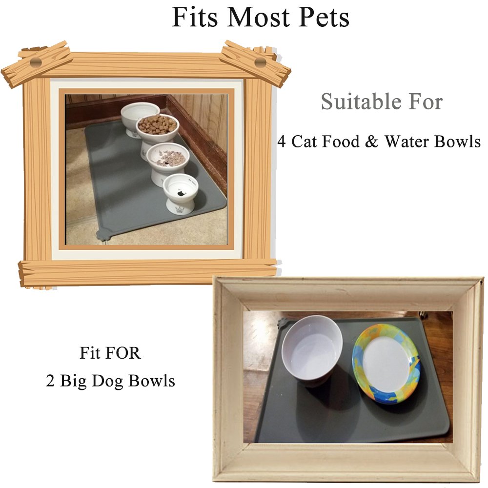 Santune Dog Food Mat FDA Grade Silicone Pet Cat Bowl Feeding Mat Waterproof Non-spill Placemat For Small to Large Pets 18.7\