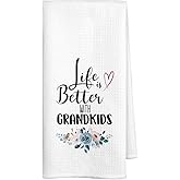VONTP Grandma Gifts Kitchen Towels 16x24 Inch,Life is Better with Grandkids Hand Dish Towels Decor for Kitchen,Best Grandparents Gifts