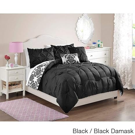 Amazon Com Unk 4pc Girls Damask Pinch Pleated Comforter Twin Set
