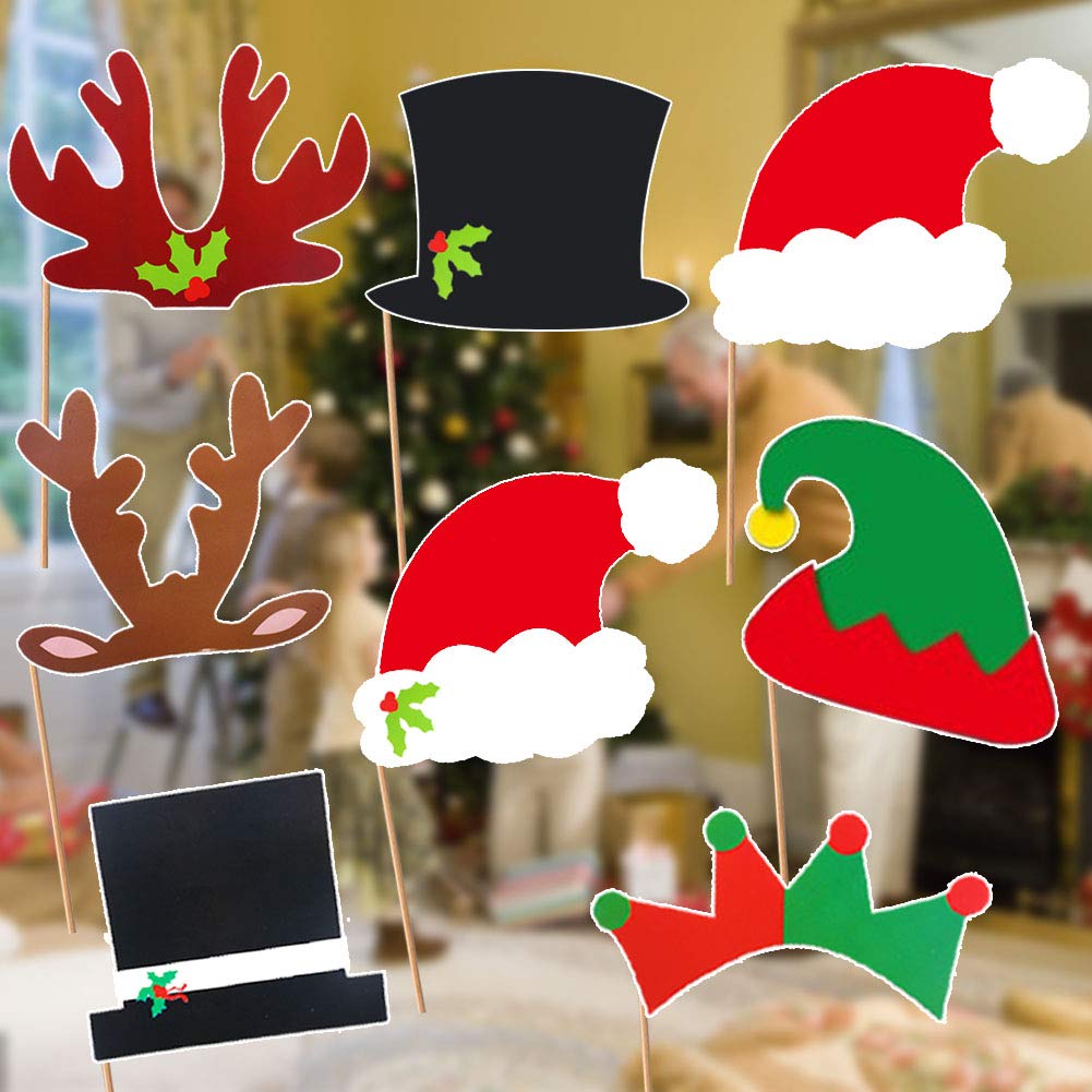 Christmas Party Photo Booth Props, 52PCS DIY Kits Dress-up Decoration for Christmas Theme Party Favors Decorations