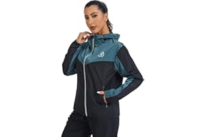 Womens Rain Jacket Resistant Hooded Rain Coat Windproof Lightweight Raincoat with Color Block Design
