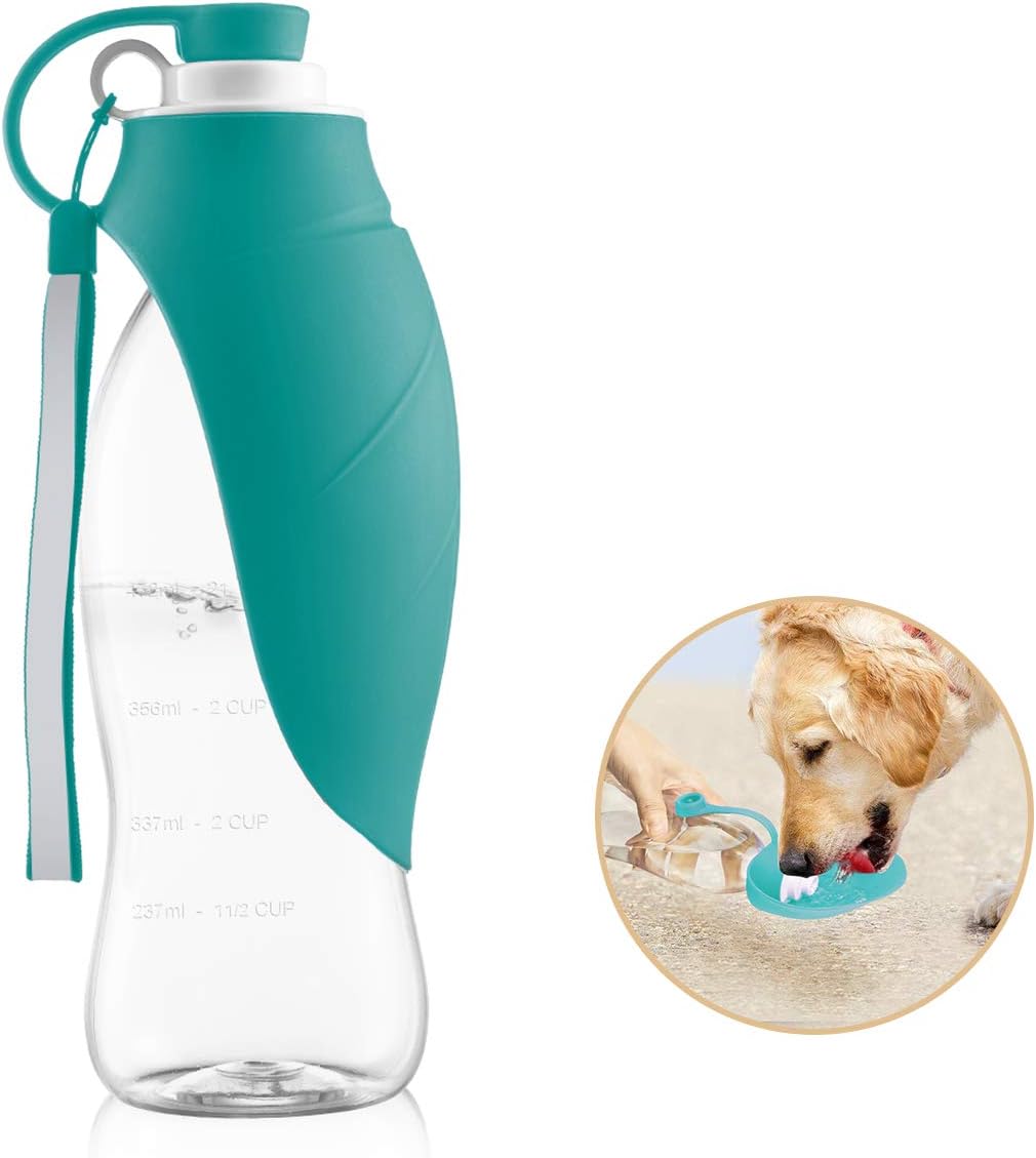 perpets Portable Dog Water Bottles,Reversible & Lightweight Travel Pet Water Dispenser with Expandable Silicone Flip-Up Leaf, Made of Food-Grade Silicone 20 OZ