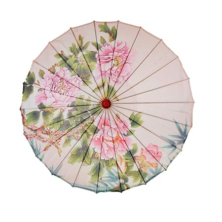Baoblaze Regenschirm Sonnenschirm Deko Schirm Tanz Schirm, Chinesischer Stil, aus Bambus und Seidentuch - D