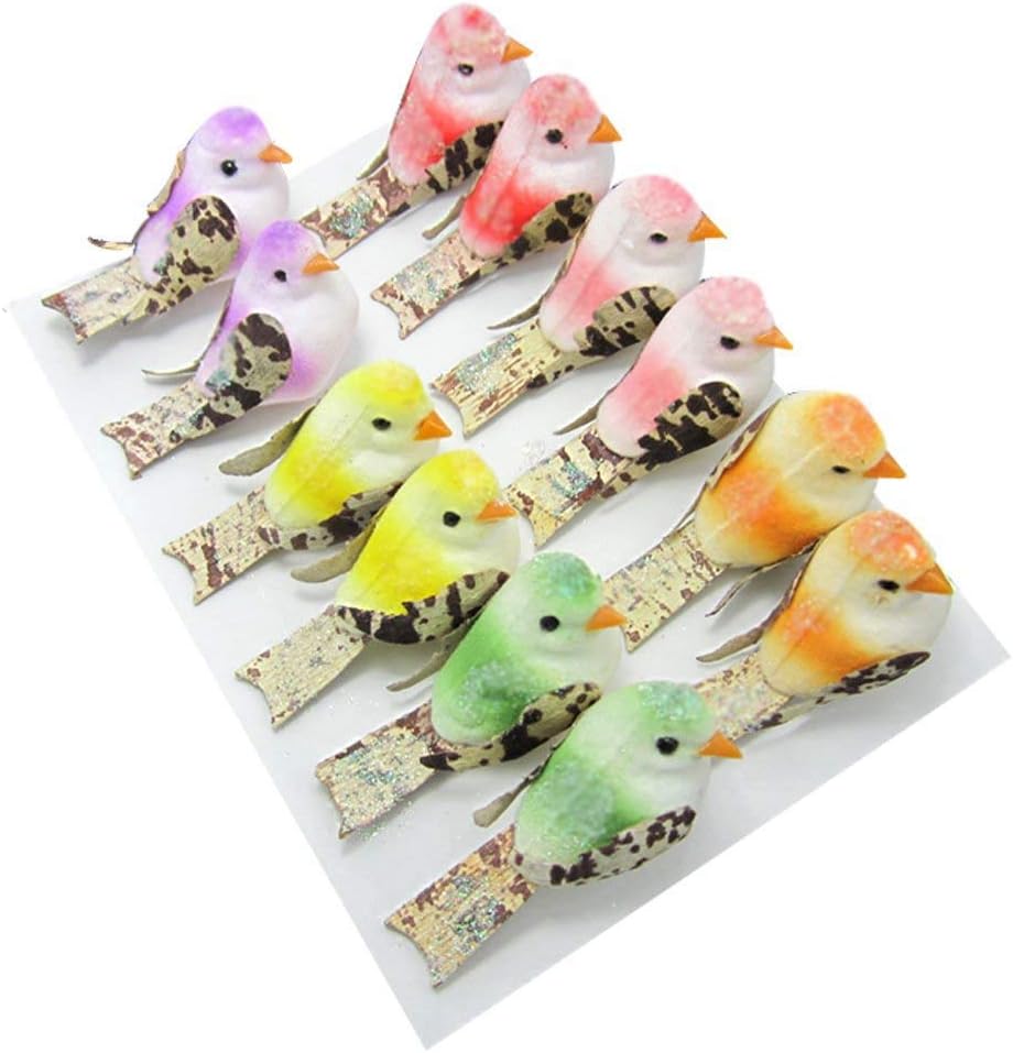12Pcs Artificial Colorful Mini Birds Kids Floral Craft Photograph Home Garden Party Wedding DIY Festival Decoration Gift