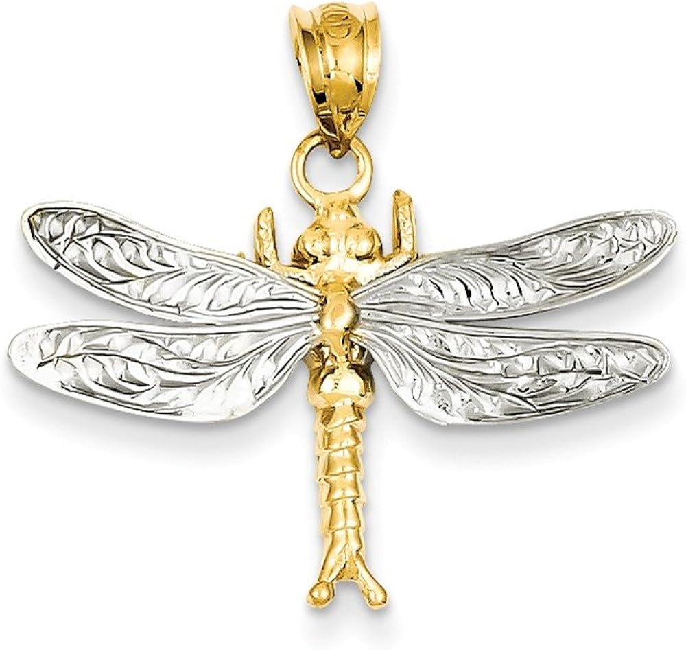 14K TwoTone Gold Dragonfly Charm Pendant Jewelry