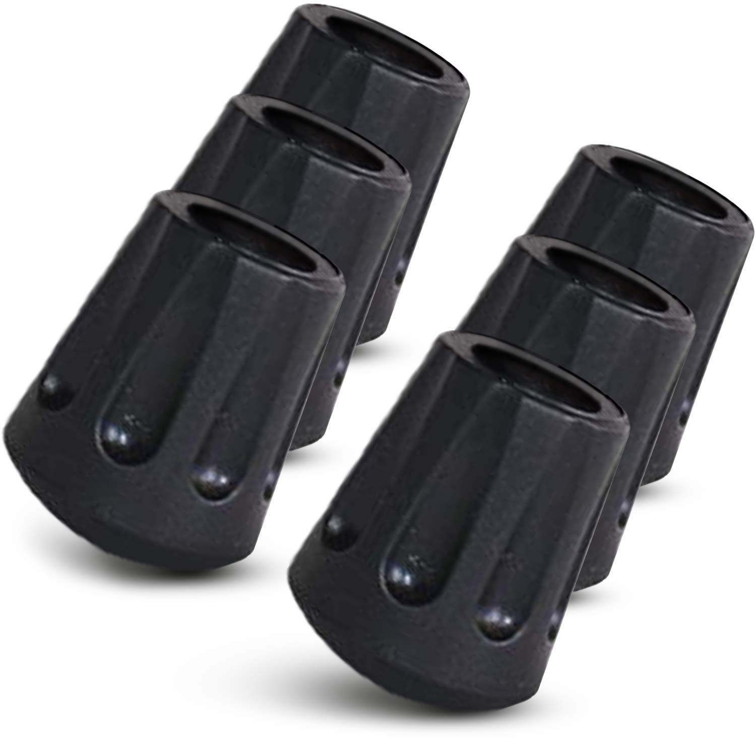 TrailBuddy Walking Stick Rubber Tips - 6 Pack Replacement Feet for Hiking Sticks - 11mm Diameter Ends for Walking Poles - Trekking Pole Ferrules