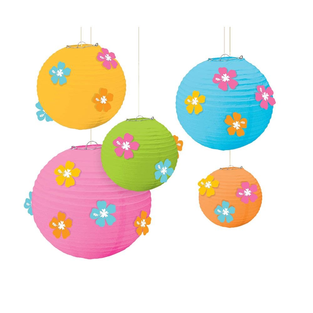 Amscan Hibiscus Lanterns-5pcs, Paper, Multicolor, 184g