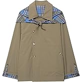 CUFEZN Womens Reversible Cropped Trench Coat 2025 Fall Fashion Notch Collar Plaid Oversized Short Jacket with Pockets