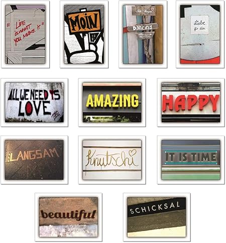 Tom Backer Postkarten Set Karten Konvolut 12 Stuck Amazing Schone Sprache Englisch Worte Spruche Deko Gluck Leben Humor Typografie Liebe Schicksal Schonheit Amazon De Kuche Haushalt