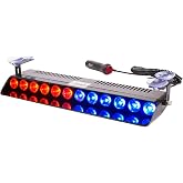 Red Blue 12-LED Led Strobe Flash Light Emergency Warning Lamp 12V for Car | Sucker Dashboard Interior Roof Windshield Dash, Safe Caution Hazard Light with Suction Cups Car Vehicle Boat SUV Firemen Fog