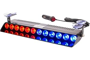 AUXMOTEC Red Blue Led Strobe Flash Light Emergency Warning 12-Led Sucker Dashboard Interior Roof Windshield Dash Safe Caution Hazard Light with Suction Cups for Car Vehicle Boat SUV Firemen Fog DC 12V