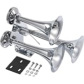 JDMSPEED Air Horns - Triple Chrome Plated Heavy Duty Trumpets. Super Loud 3 Air Horn Fits 12V Truck/Car/Jeep/RV/SUV/Boat/Motorcycle