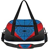 Gym Travel Duffle Bag for Boys - Blue Red Spider Web Kids Overnighter Weekend Bag with Front Zipper Pocket for School Practice, Teens Carry-On Size Sleepover Bags