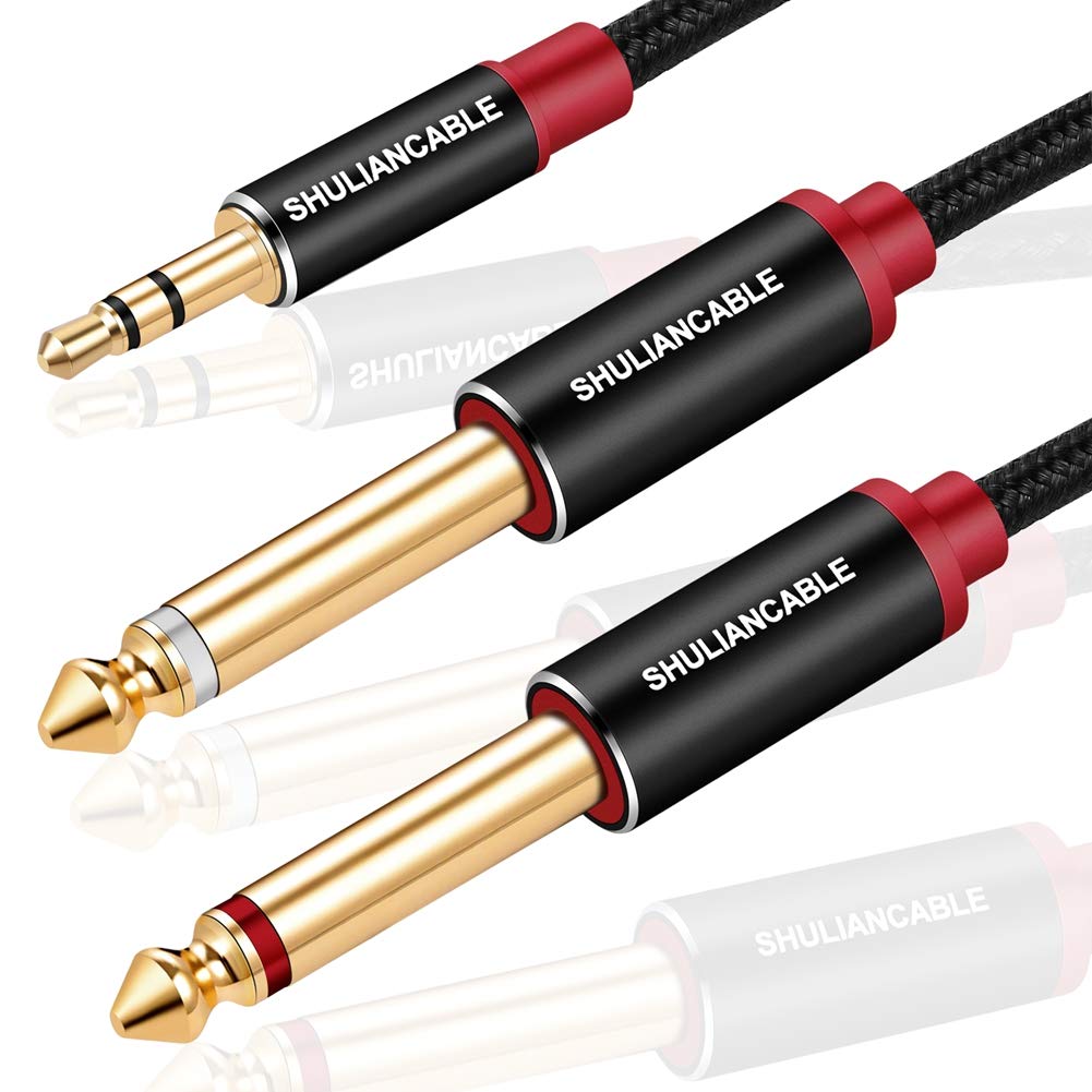 SHULIANCABLE 3.5mm 1/8" TRS to Dual 6.35mm 1/4" TS Cable, Mono Stereo Y-Splitter Audio Cable for Smartphone, Multimedia Speakers and Home Stereo,etc (2M)