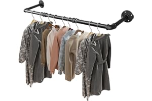 Livabber Industrial Pipe Clothes Rack, Heavy Duty Detachable Iron Garment Rack Wall Mounted, Rustic Saving Space Clothes Bar Multi-Purpose Hanging Rod for Bedroom, Closet, Black (36 Inch)