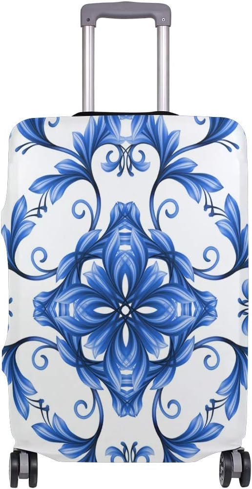 FAJRO Abstract Floral Seamless Pattern Blue White Gzhel Baggage Cover Polyester Luggage Cover