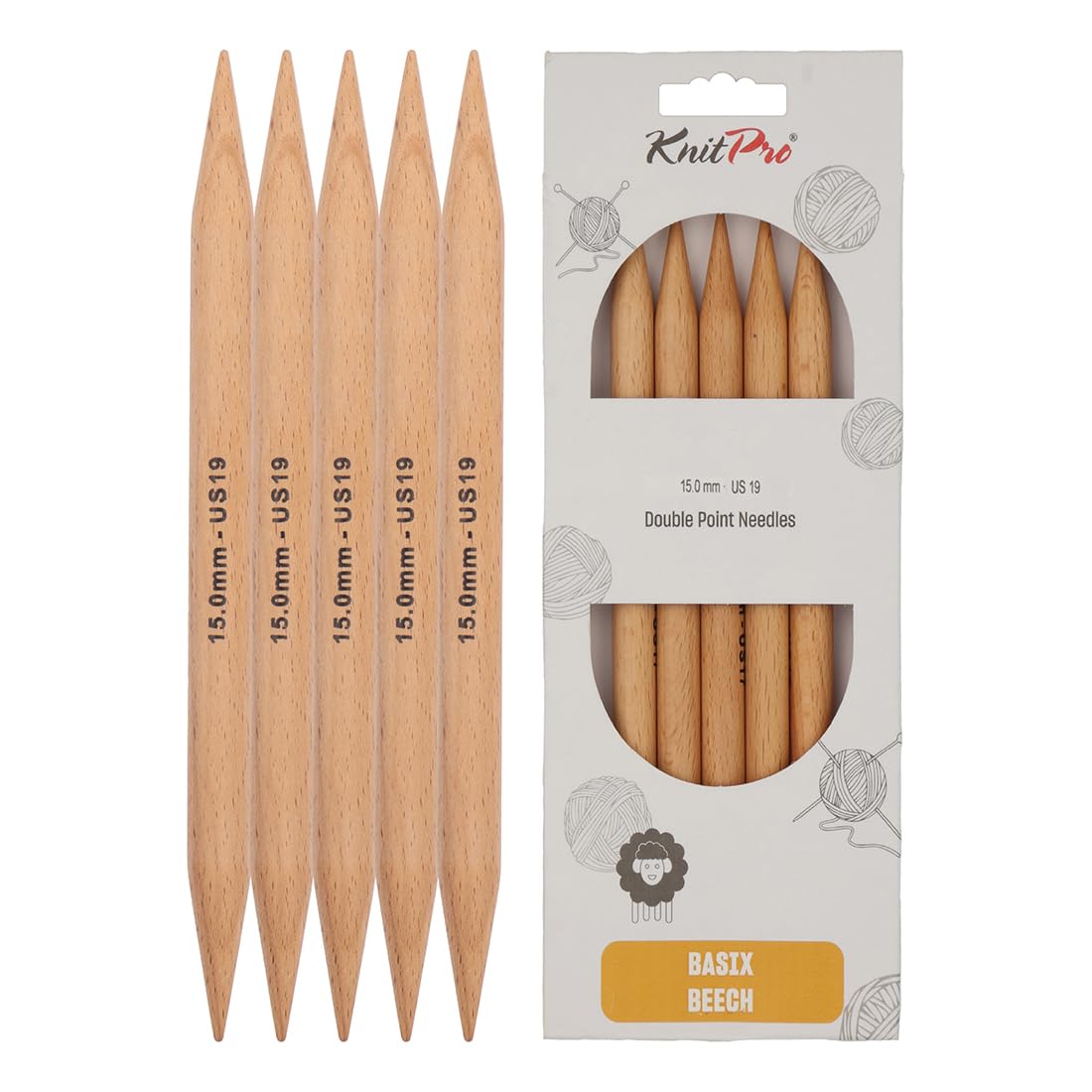 KnitPro Basix Beech Double Pointed Needles 8" (20cm) | 15.00mm — image 1