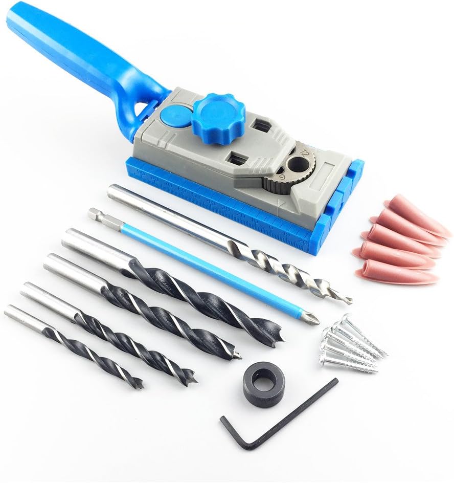 ALLSOME Woodworking Pocket Hole Jig Set Dowelling Jig + 9.5mm HSS Drill Bit + 6mm~12mm Brad Point Wood Drill Bit + PH2 Screwdriver
