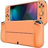 PlayVital ZealProtect Soft Protective Case for Nintendo Switch OLED, Flexible Protector Joycon Grip Cover for Nintendo Switch OLED with Thumb Grips & ABXY Direction Button Cap - Apricot Yellow