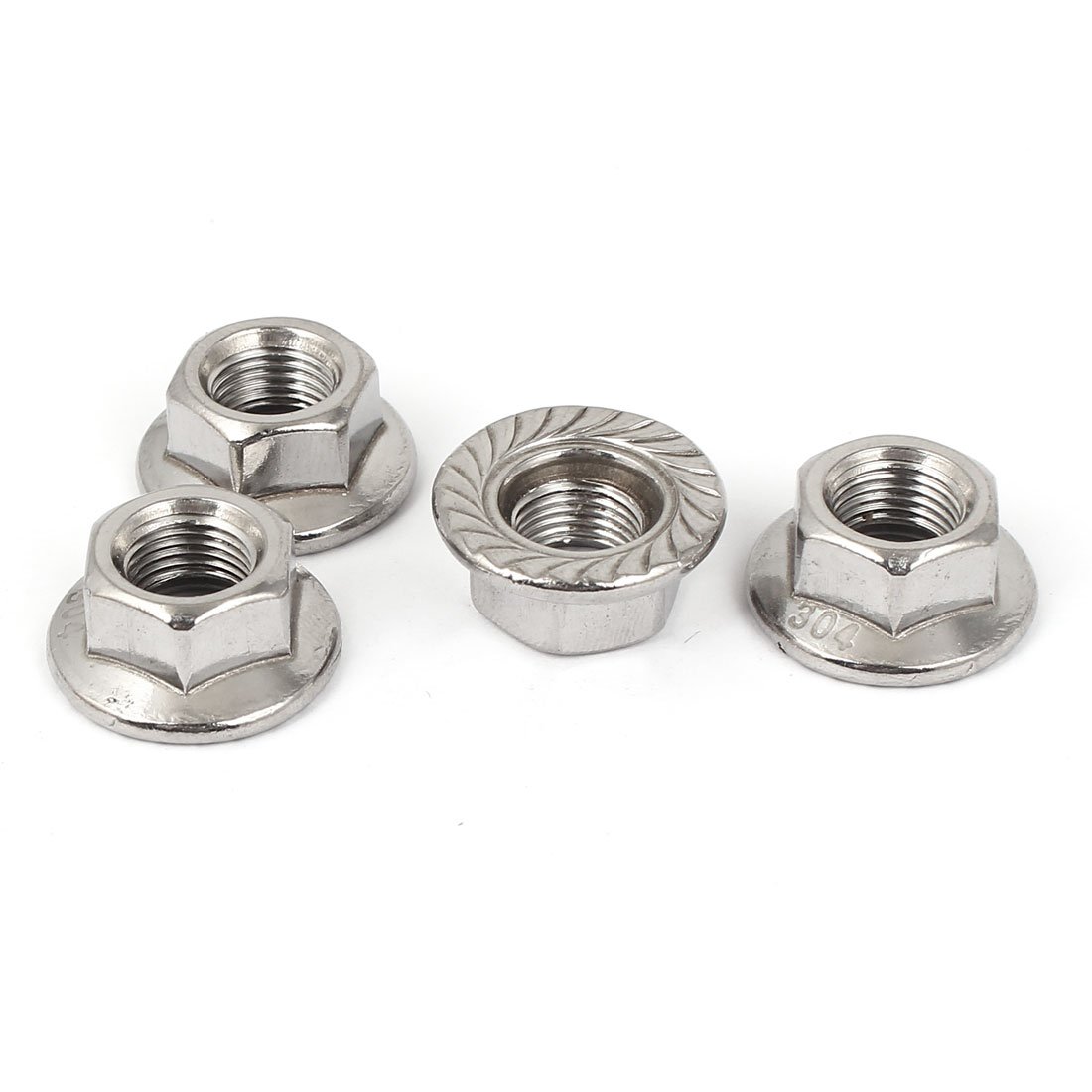 Sourcingmap M10x1mm 304 Stainless Steel Serrated Hex Flange Lock Nuts 4pcs