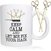 Hairstylist Coffee Mug 11oz Ceramic, Golden Scissor Hair Clips, Hairdresser Graduation Gifts, Gift for Hair Stylist Women, Female Barber Gift, Cosmetology Gifts for Students, Hairstylist Gift Ideas