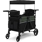 Jeep Aries Stroller Wagon by Delta Children Premium Wagon for 2 Kids with Convertible Seats, Adjustable Push/Pull Handles, Removable Canopy &amp; Flat Fold - Greenguard Gold Certified, Black/Green