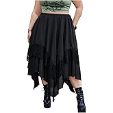 Verdusa Women's Plus Size Goth High Waist Skirts Flowy Lace Layered Long Renaissance Skirt