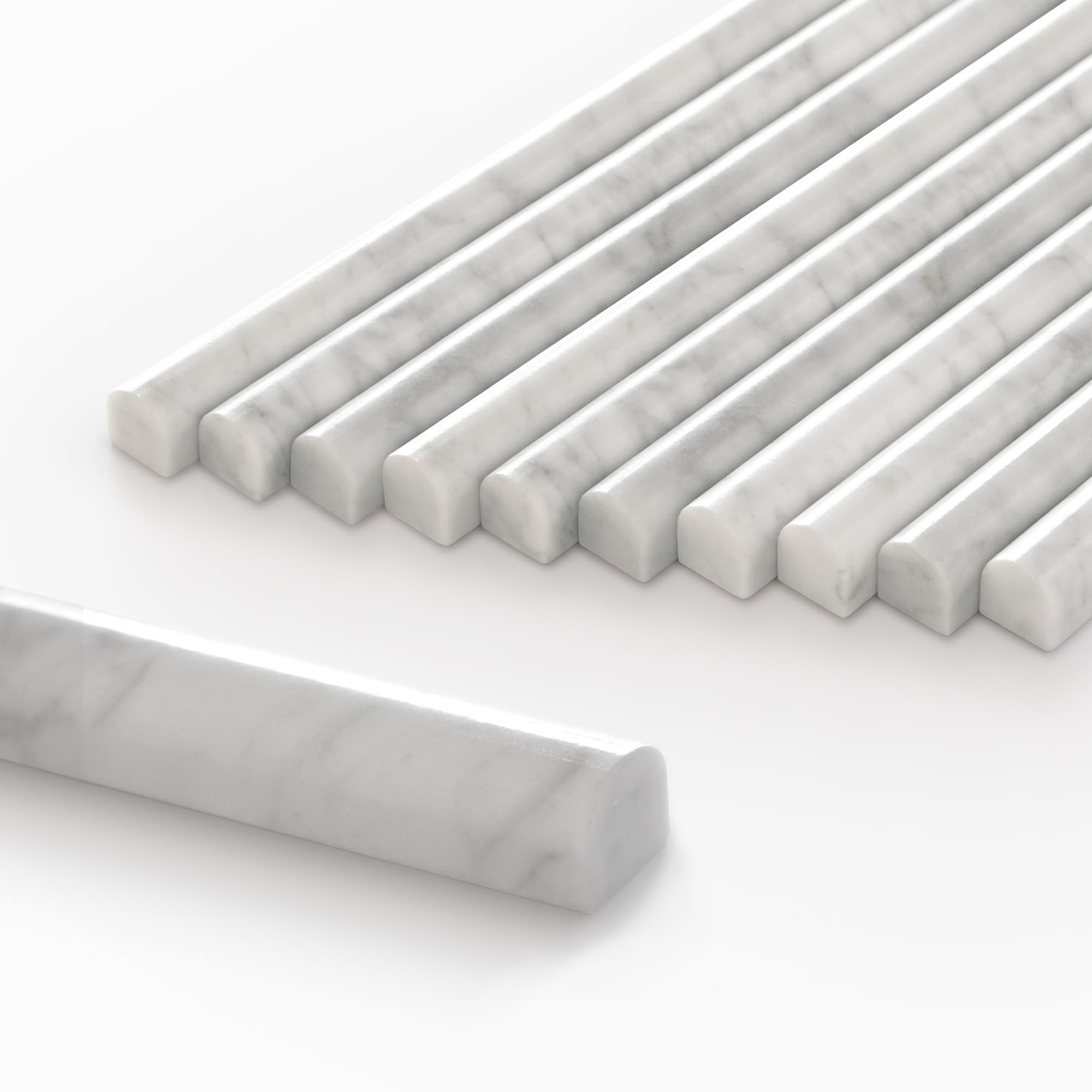 Photo 1 of 10-Pack Carrara White Marble Pencil Liner Tile Trim, 3/4''x12 Honed Natural Stone Bullnose Tile Edge Trim Molding for Kitchen Bathroom Shower Backsplash Wall