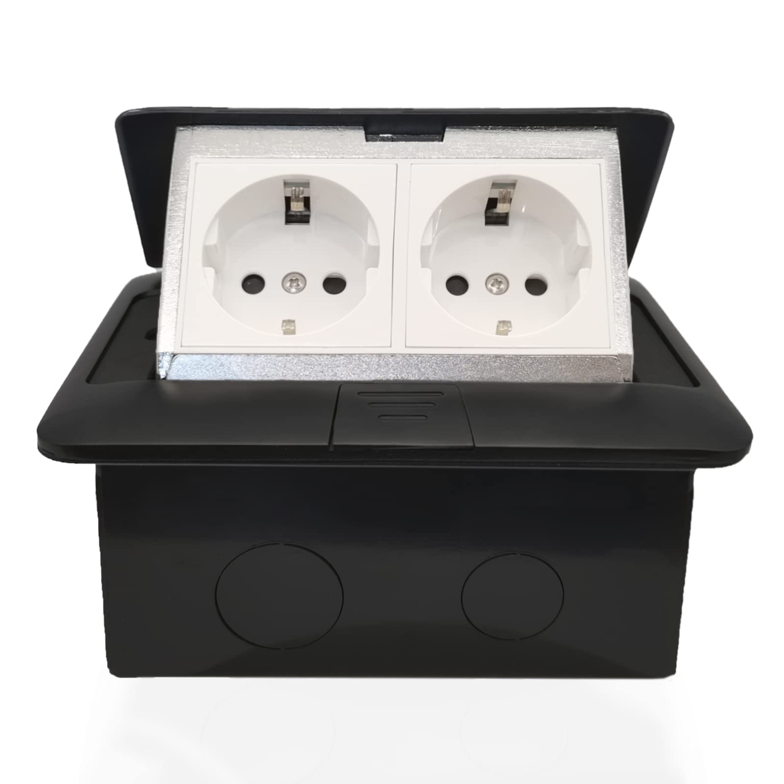 2-Way Built-In Socket, Floor Socket, 2 Sockets, Retractable Socket Floor Socket, for Floor, Table, Office, Worktop, Restaurant (Black, 2 Sockets)