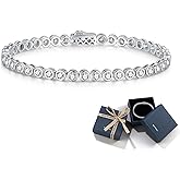 Moissanite Tennis Bracelet for Women, Show She Still Matters Anniversary Bracelet Gift for Wife, 3.9cttw D Color VVS1 Moissanite Bezel Set, White/14K Gold Plated Sterling Silver, Idea Gift for Her