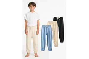 Boys' Sweatpants 3 Pcs Kids Solid Athletic Jogger Pants with Drawstring