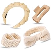 WHAVEL 5PCS Spa Headband and Wristband Set with Hair Clips - Get Ready Headbands Wrist Bands for Washing Face Skincare Face Wash Headband Makeup Hair Band