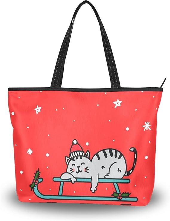 Amazon トートバッグ ねこ かわいい 赤い レディース 肩掛け 大容量 通勤 通学 旅行 高校生 軽い 軽量 肩掛け バッグ 対応 ハンドバッグ 大きさ ファスナー 2way 手提げバッグ ギフト プレゼント Hdxan トートバッグ