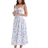 Plustrong Womens Corset Midi Dress Wedding Guest Summer Spaghetti Strap Milkmaid Dress Flowy Slit Bustier Sundress