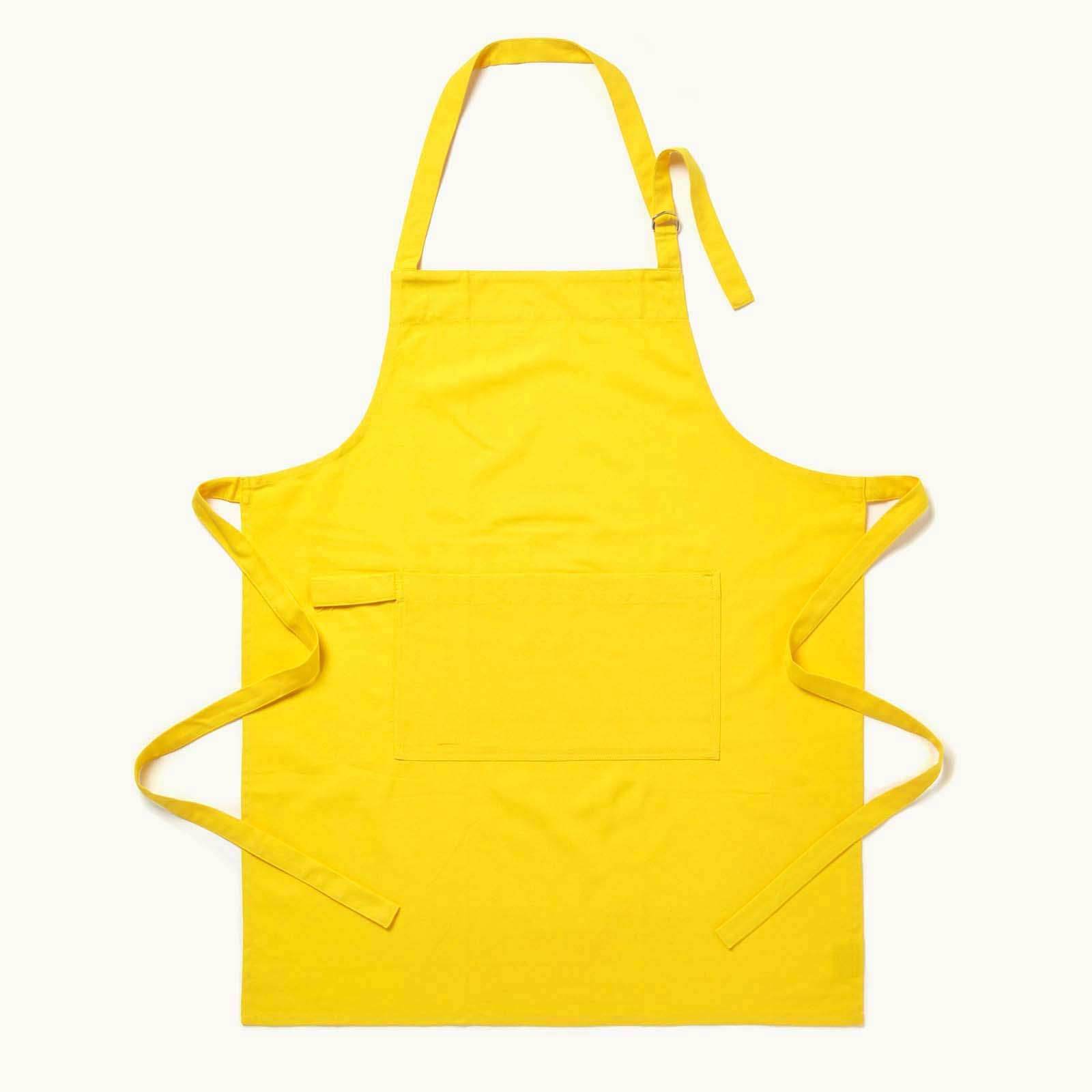 HOMESCAPES Plain Cotton Yellow Apron with Large Pocket and Adjustable Straps - 80 x 85 cm