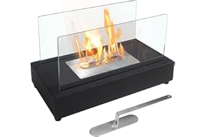 POUSUTONG JP Outdoor Tabletop Fireplace, Portable Rectangle Ventless Black Fire Pit Bowl Pot Indoor Outdoor, Bio Ethanol Clean Burning